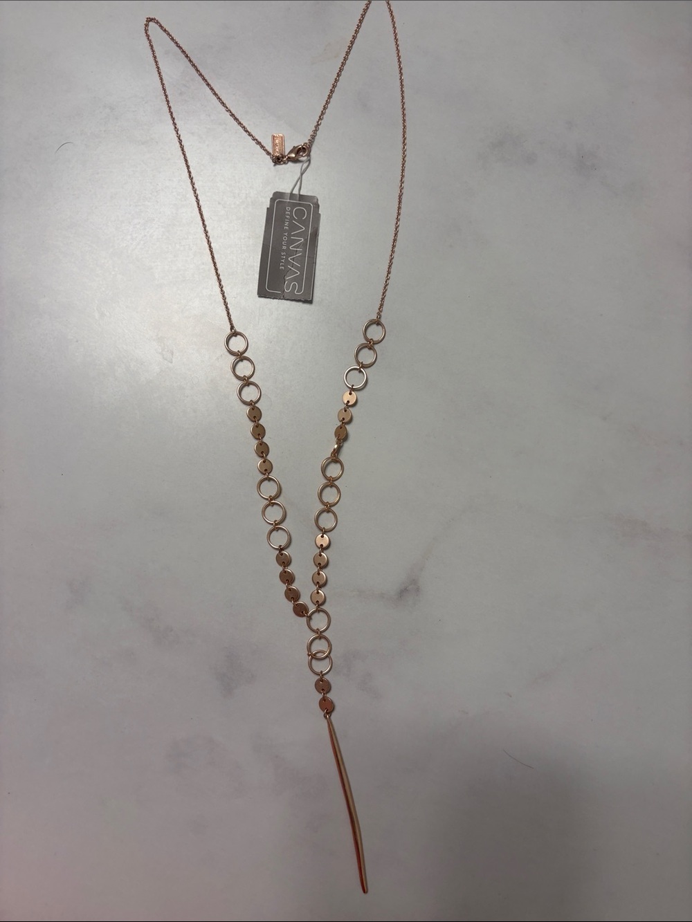 Rose Gold Linked Circle Y-Drop Necklace